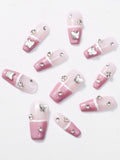 Load image into Gallery viewer, 10pcs SIZE S M L Handmade Craft Press On Nails, Pink Gradient And Cute Nail Art Fashion Sparkling Fake Nails For Women And Girls