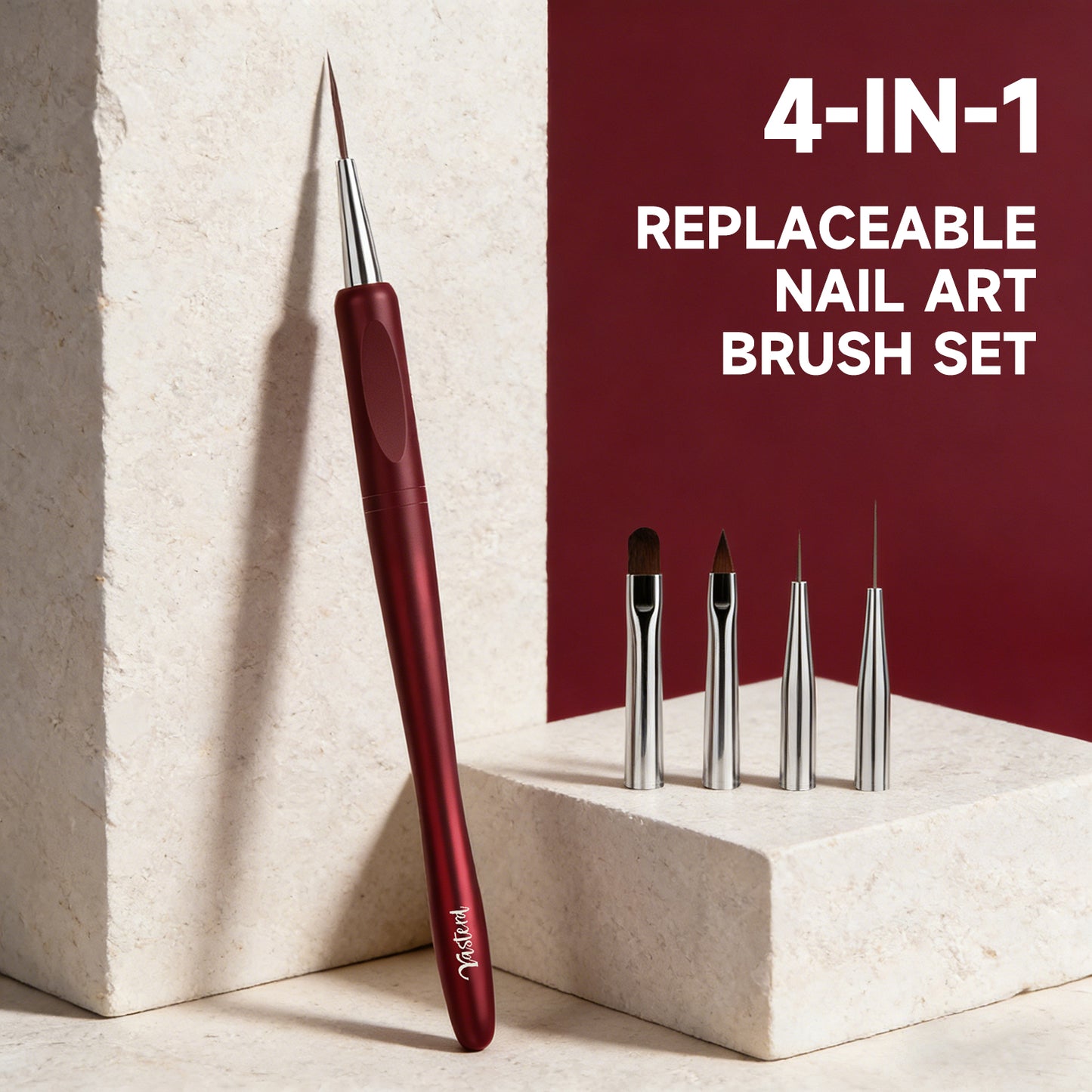 Yasterd New Replaceble Nail Art Brush Set Burgundy