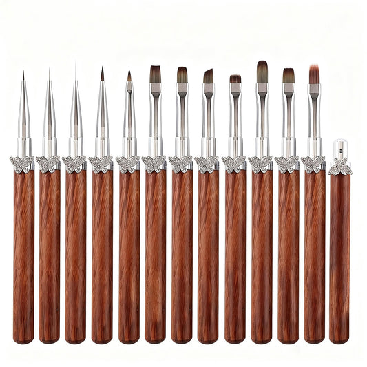Yasterd Pro-Series Diamond Butterfly Wooden Handle Nail Art Brush Set