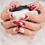 Load image into Gallery viewer, 10pcs SIZE S M L Handmade Craft Press On Nails, Christmas Red Print Style Fashion Diamond Fake Nails For Women And Girls