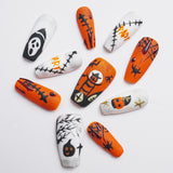 Load image into Gallery viewer, Yasterd Press on Nails Medium with Pumpkin Design, 100% Hand-painted Reusable Gel UV Finished Pre-shaped False Nails for Women, 10pcs 3D Handmade False Nails-Medium Size