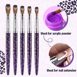 Load image into Gallery viewer, Yasterd Crimped Oval size (#8/10/12/14)100% Kolinsky Acrylic nail brush  Purple Leopard Print Metal Handle