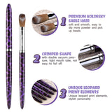 Load image into Gallery viewer, Yasterd 100% Kolinsky Acrylic Nail Brush for Acrylic Application Size 12 Crimped Oval Acrylic Brushes for Nails Purple Leopard Print Metal Handle Acrylic Powder Brush Professional Manicure Tool