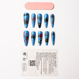 Load image into Gallery viewer, Yasterd Press on Nails Halloween Style Blue Long Style with Ghost Design, 100% Hand-painted Reusable Gel UV Finished Pre-shaped False Nails for Women, 10pcs 3D Handmade False Nails-Medium Size