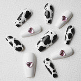 Load image into Gallery viewer, Yasterd Press on Nails Medium Almond with Cow Design, 100% Hand-painted Reusable Gel UV Finished Pre-shaped False Nails for Women, 10pcs 3D Handmade False Nails-Medium Size