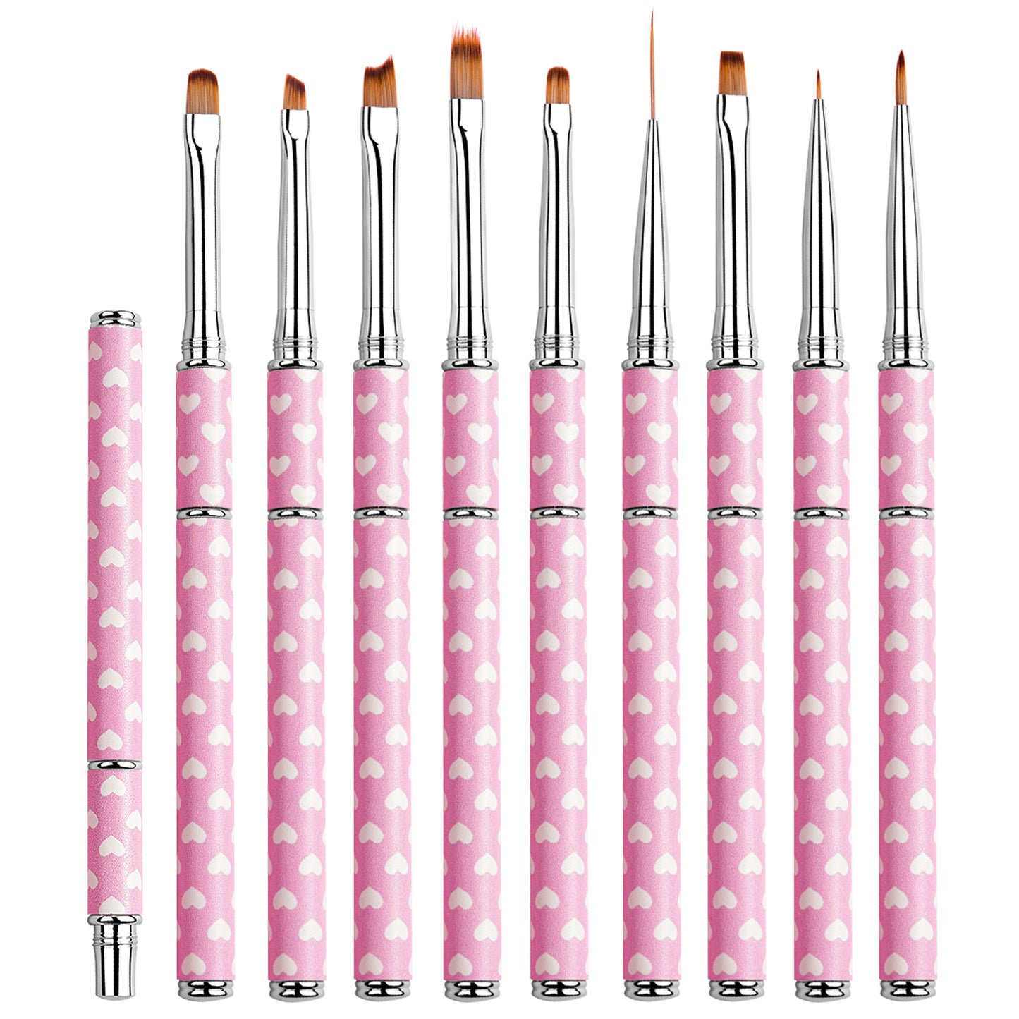Yasterd 9Pcs Premium Quality Pink Metal Handle UV Gel Painting Pen, Flower & Gradient Designs, Liner Brushes Set