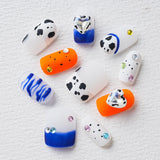 Load image into Gallery viewer, Yasterd Press on Nails Cute Short with Cow Design, 100% Hand-painted Reusable Gel UV Finished Pre-shaped False Nails for Women, 10pcs 3D Handmade False Nails-Medium Size