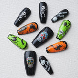 Load image into Gallery viewer, Yasterd Press on Nails Halloween Style Medium with Skull Design, 100% Hand-painted Reusable Gel UV Finished Pre-shaped False Nails for Women, 10pcs 3D Handmade False Nails-Medium Size