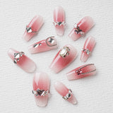 Load image into Gallery viewer, Yasterd Press on Nails Medium with Gradient Diamond Design, 100% Hand-painted Reusable Gel UV Finished Pre-shaped False Nails for Women, 10pcs 3D Handmade False Nails-Medium Size