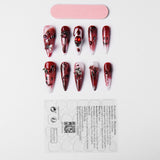 Load image into Gallery viewer, Yasterd Press on Nails Red Medium with Smiley Design, 100% Hand-painted Reusable Gel UV Finished Pre-shaped False Nails for Women, 10pcs 3D Handmade False Nails-Medium Size