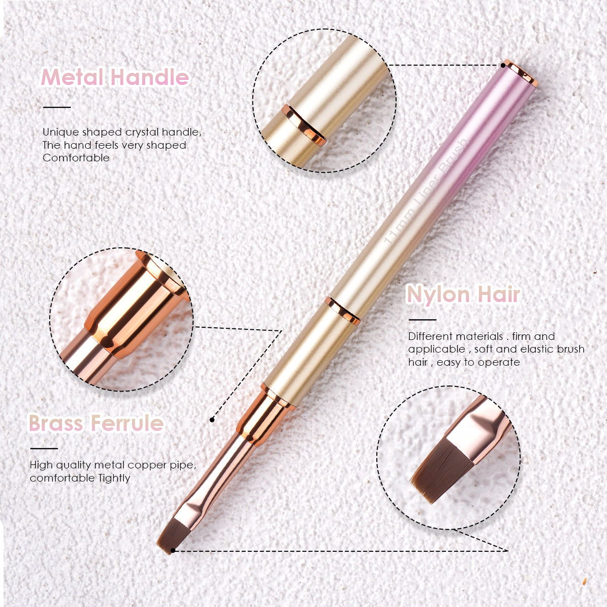 Yasterd Premium Quality 5Pcs Metal Handle Nail Art Brush Set