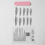 Load image into Gallery viewer, Yasterd Press on Nails Silver Medium with Stripe Design, 100% Hand-painted Reusable Gel UV Finished Pre-shaped False Nails for Women, 10pcs 3D Handmade False Nails-Medium Size