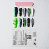 Load image into Gallery viewer, Yasterd Press on Nails Green Medium with Snake Design, 100% Hand-painted Reusable Gel UV Finished Pre-shaped False Nails for Women, 10pcs 3D Handmade False Nails-Medium Size