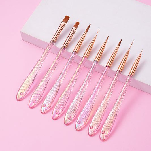 Yasterd 8Pcs Fish-Shaped Crystal Handle Nail Art Brush Set