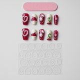 Load image into Gallery viewer, 10pcs SIZE S M L Handmade Craft Press On Nails, Christmas Red Print Style Fashion Diamond Fake Nails For Women And Girls