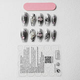 Load image into Gallery viewer, Yasterd Press on Nails Black and White Medium Almond with Diamond Design, 100% Hand-painted Reusable Gel UV Finished Pre-shaped False Nails for Women, 10pcs 3D Handmade False Nails-Medium Size