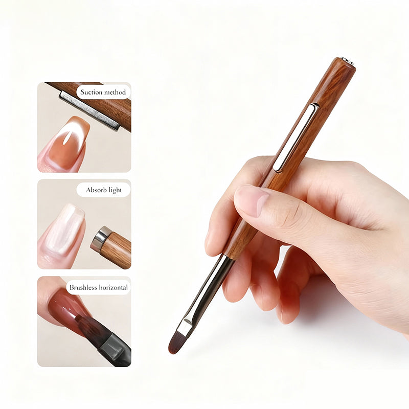 Yasterd 3-in-1 Double-Ended Magnet Cat Eye Wooden Pen Nail Art Brush Set