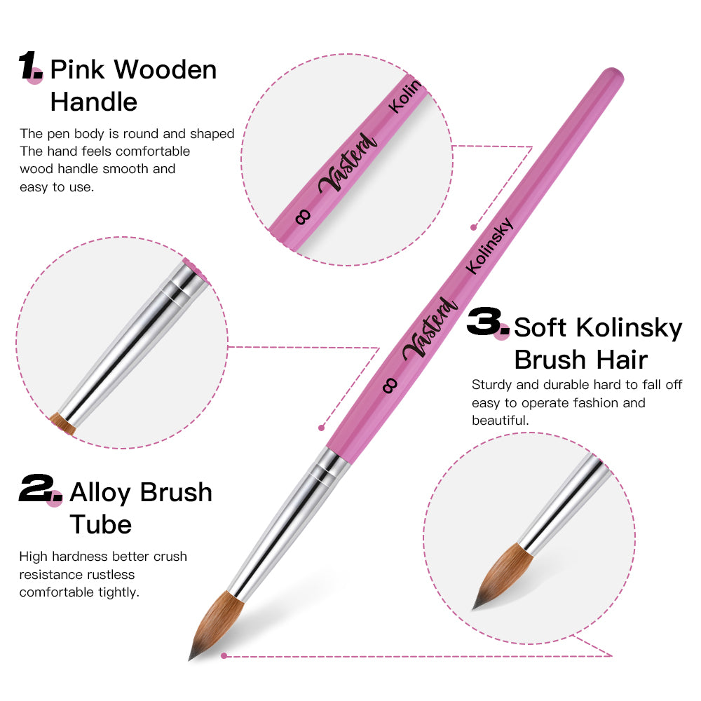 Yasterd Acrylic Nail Brush 100% Kolinsky Acrylic Brushes for Nails Size 8  Oval Crimped Shaped Nail Brushes for Acrylic Application Black Wood Handle