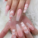 Load image into Gallery viewer, YOSOMK 24PCS Pink Press on Nails Long Coffin Fake Nails with Designs Glossy False Nails for Women Girls Stick on Nails with Glue on Acrylic Nail Tips（Pink Cloud Diamonds 3)