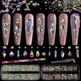 Load image into Gallery viewer, Multi Shapes 3D Glass AB Crystal Nail Art Rhinestones Kit with Flatback Round Bead Charm Gem Stone Jewelry Diamond with Pickup Pen + Tweezer for Manicure Craft Decoration by BELLEBOOST (Iridescent)