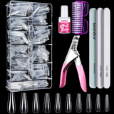 Load image into Gallery viewer, 600pcs Clear False Nails Nail Glue, Files And Buffer Polisher Nail Brush and Clipper Set for Beginners