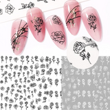 Load image into Gallery viewer, 3D French Hollow Black White Rose Nail Stickers