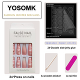 Load image into Gallery viewer, YOSOMK 24PCS Pink Press on Nails Long Coffin Fake Nails with Designs Glossy False Nails for Women Girls Stick on Nails with Glue on Acrylic Nail Tips（Pink Cloud Diamonds 3)