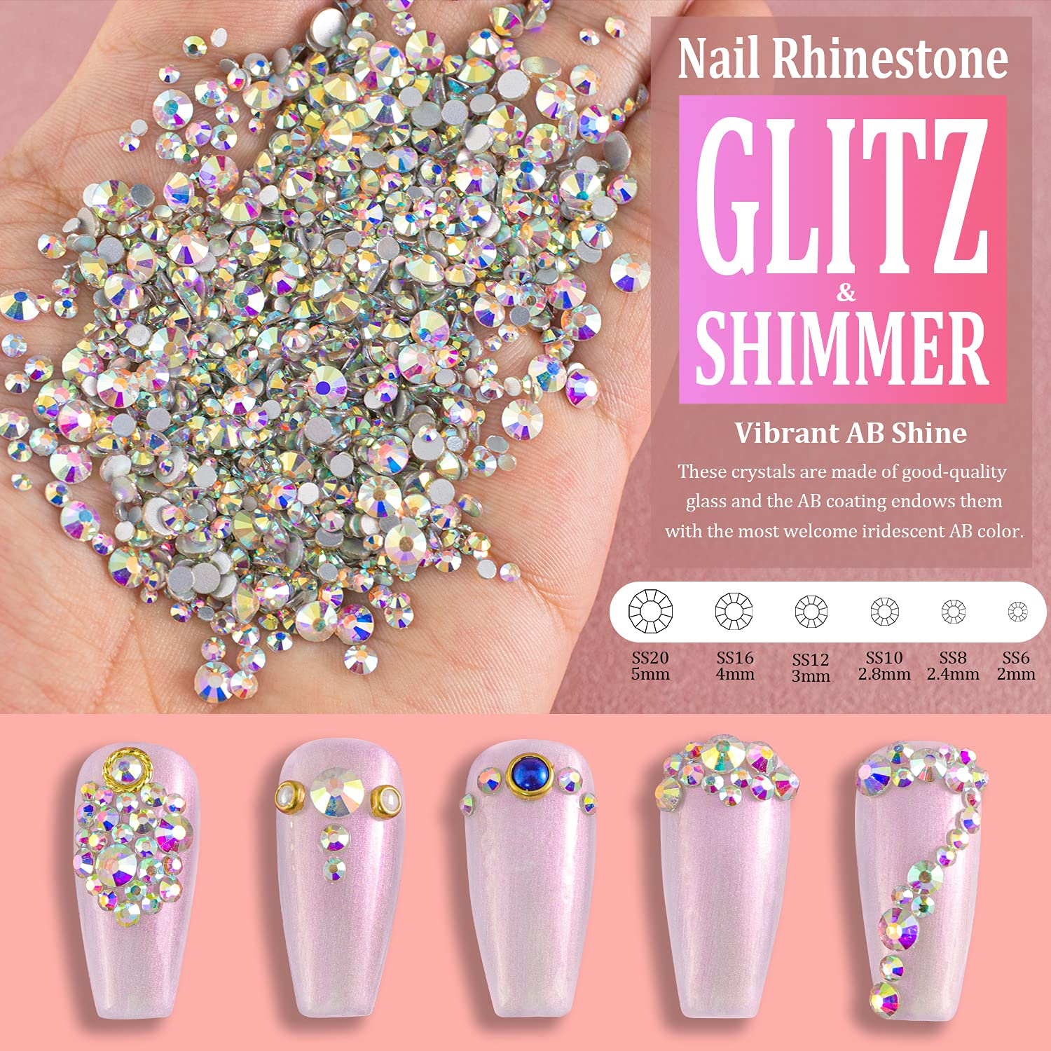 Crystal AB Nail Rhinestones Flat Back Glass Gems Nail Supplies Multi Shape  Sparkly Diamonds Jewels Rhinestone for Women Nail Art Decoration