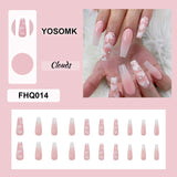 Load image into Gallery viewer, YOSOMK 24PCS Pink Press on Nails Long Coffin Fake Nails with Designs Glossy False Nails for Women Girls Stick on Nails with Glue on Acrylic Nail Tips（Pink Cloud Diamonds 3)