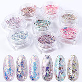 Load image into Gallery viewer, 8 Boxes / Set Holographic Nail Glitter Mermaid Powder Flakes Shiny Charms Hexagon Nail Art Pigment Dust Decoration Manicure