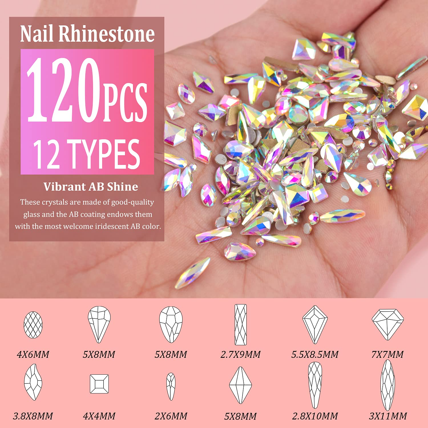 Nail Art Rhinestones Nail Gemstones, 3D Multi Shapes Flatback Nail