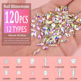 Load image into Gallery viewer, Multi Shapes 3D Glass AB Crystal Nail Art Rhinestones Kit with Flatback Round Bead Charm Gem Stone Jewelry Diamond with Pickup Pen + Tweezer for Manicure Craft Decoration by BELLEBOOST (Iridescent)