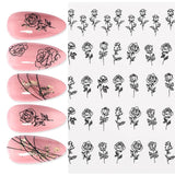 Load image into Gallery viewer, 3D French Hollow Black White Rose Nail Stickers