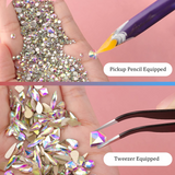 Load image into Gallery viewer, Multi Shapes 3D Glass AB Crystal Nail Art Rhinestones Kit with Flatback Round Bead Charm Gem Stone Jewelry Diamond with Pickup Pen + Tweezer for Manicure Craft Decoration by BELLEBOOST (Iridescent)