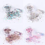 Load image into Gallery viewer, 8 Boxes / Set Holographic Nail Glitter Mermaid Powder Flakes Shiny Charms Hexagon Nail Art Pigment Dust Decoration Manicure